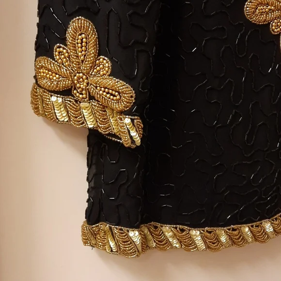 NWT, Vintage Laurence Kazar Black and Gold Hand Beaded Jacket - Picture 5 of 17